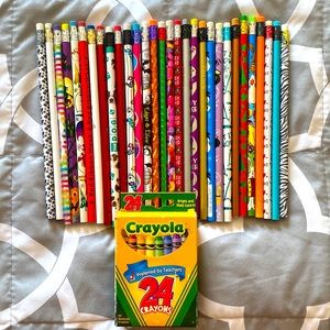 NEW Teacher Bundle!!!  Includes 30 NEW Assorted Pencils & box of 24 NEW crayons!